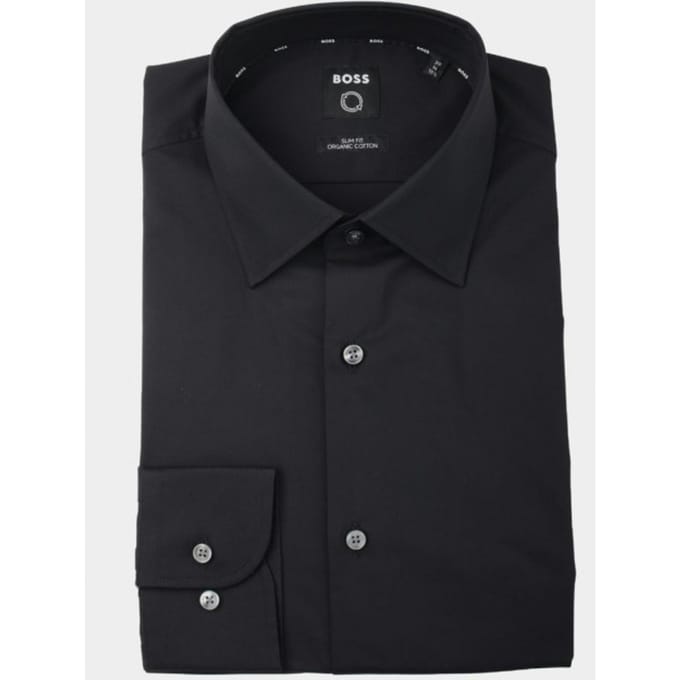 BOSS Hank slim fit overhemd - popeline - zwart - Strijkvriendelijk - Boordmaat: 41