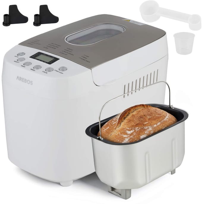AREBOS Broodbakmachine - 1500g - met 15 Programma's - Timer - 850W