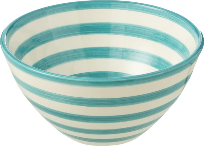 J-Line kom Granada Stripes High - keramiek - wit/aqua - medium - Ø 22 cm