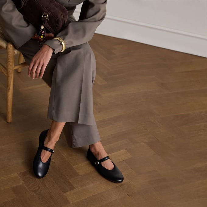 Manfield - Dames - Zwarte leren ballerina's met gesp - Maat 37