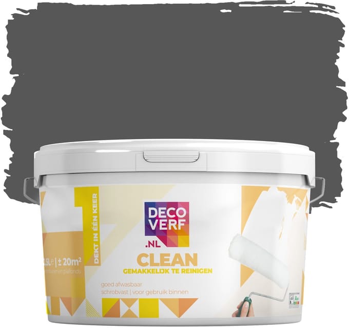Decoverf clean muurverf koolgrijs, 2.5L