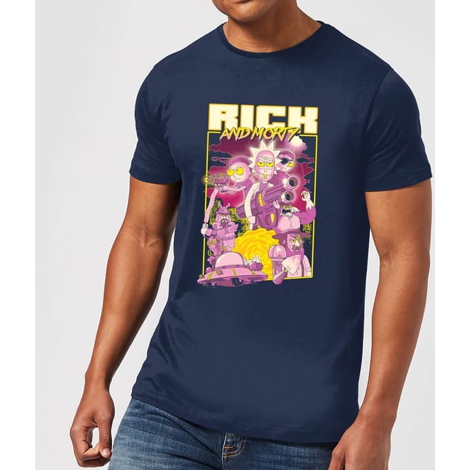 Rick and Morty 80s Poster T-shirt - Navy - S