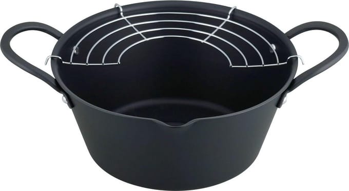 Frituurpan - Tempura pan - Thuis frituren - Met RVS mandje - 22 cm - Rood