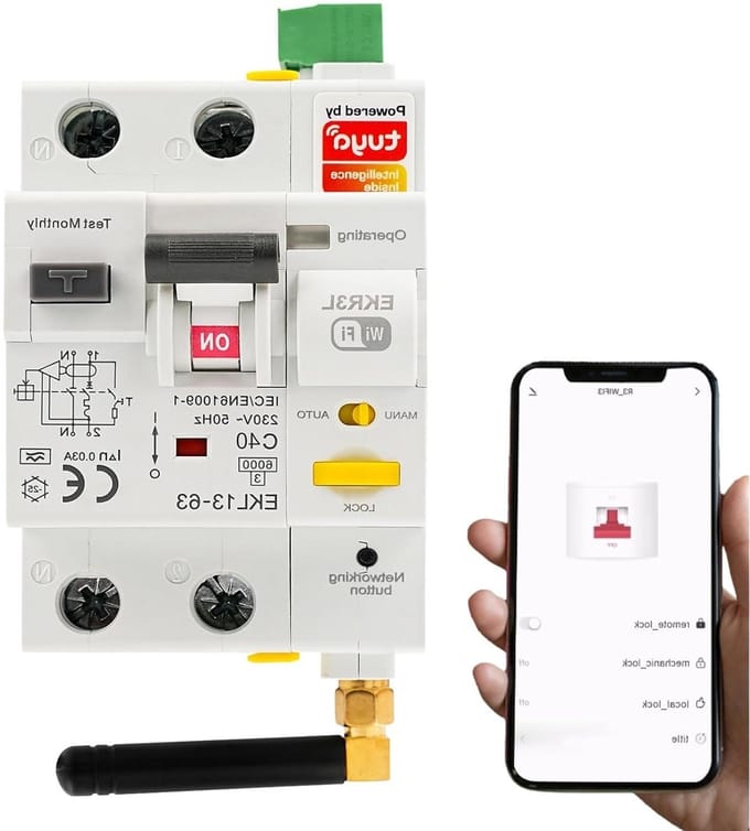 Slimme Aardlekschakelaar - Wifi Schakelaar - App Gestuurd Schakelen - Automatische Herstart - 2P 40A 30mA - Wit