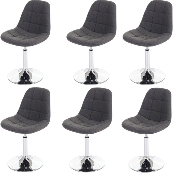 Set van 6 eetkamerstoelen MCW-A60, draaistoel, chroom ~ textiel lichtgrijs