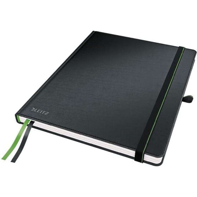 Leitz Complete notitieboek, B5-formaat, 80 geruite vellen, gebonden met harde kaft, lederlook, FSC®-gecertificeerd, zwart