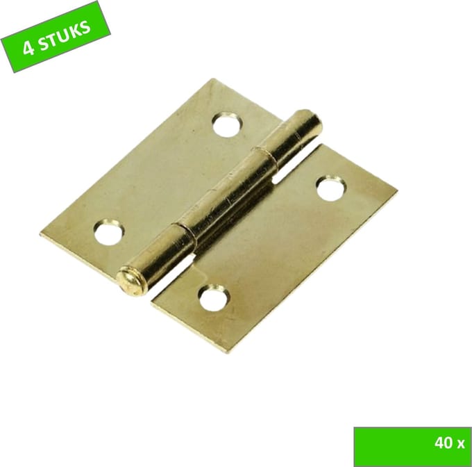 Starx scharnier - 40 x 32 mm - Vaste pen - Vermessingd - 4 stuks