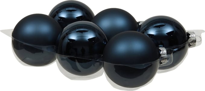 Othmar Decorations kerstballen - 6x st - donkerblauw - 8 cm - glas