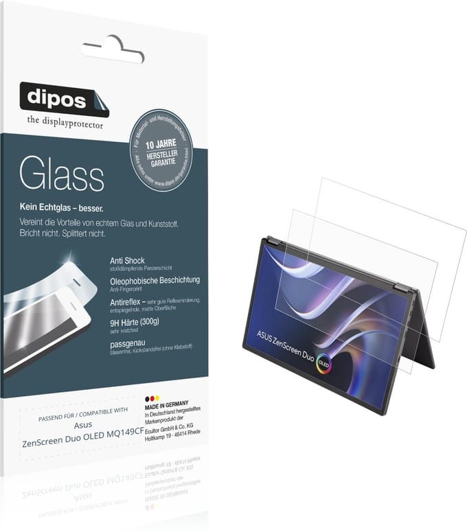 dipos – 2x Matte Pantserfolie geschikt voor Asus ZenScreen Duo OLED MQ149CF | 9H Screenprotector