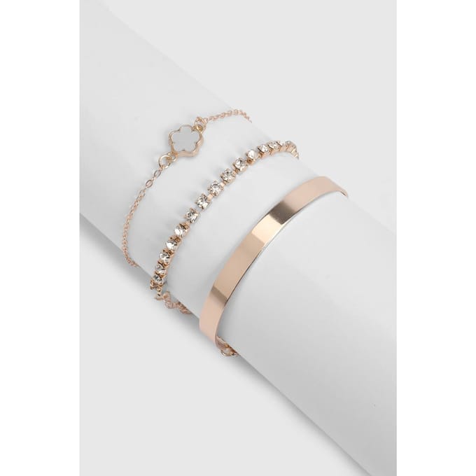 boohoo Dames Gouden Geemailleerde Bloemenarmbanden 3-pack