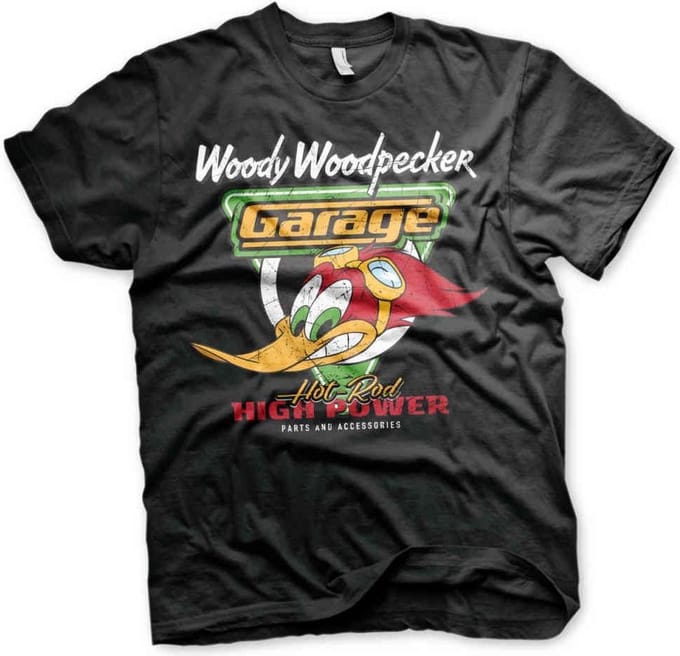 Woody Woodpecker Heren Tshirt -M- Garage Zwart