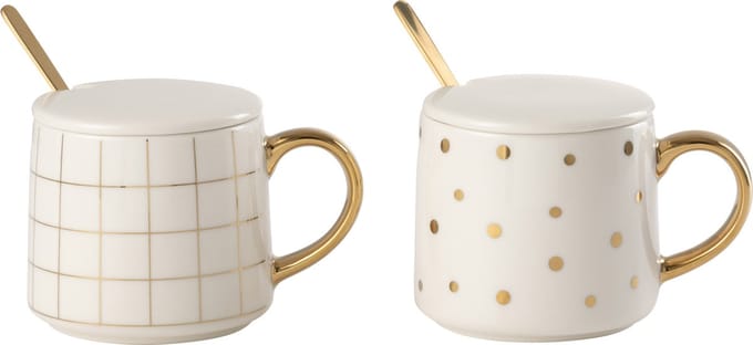 J-Line tassen amelie - porselein - wit - 2 stuks