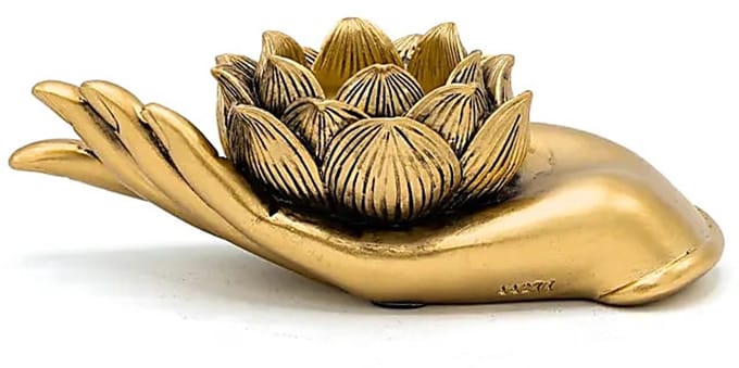 Theelichthouder Lotus hand goudkleurig