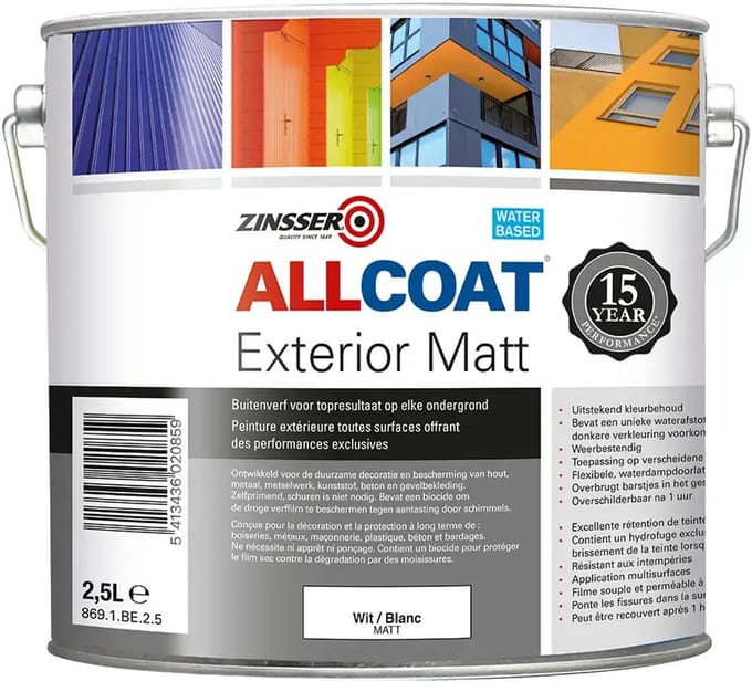 Zinsser Muurverf Allcoat Exterior Mat Wit 2,5L