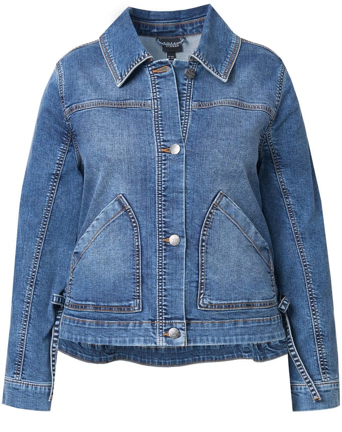 Ulla Popken - Dames - Denim jasje rugprint oversized overhemdkraag - Blauw denim - Maat 46+