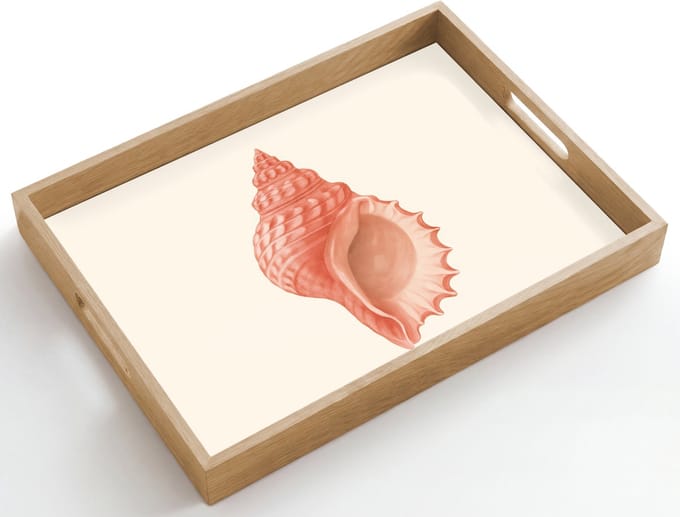 Dienblad hout 50x35 cm - Schootdienblad - Schelp - Roze - Structuur - Borrelplank rechthoek - Plateau dienbladen
