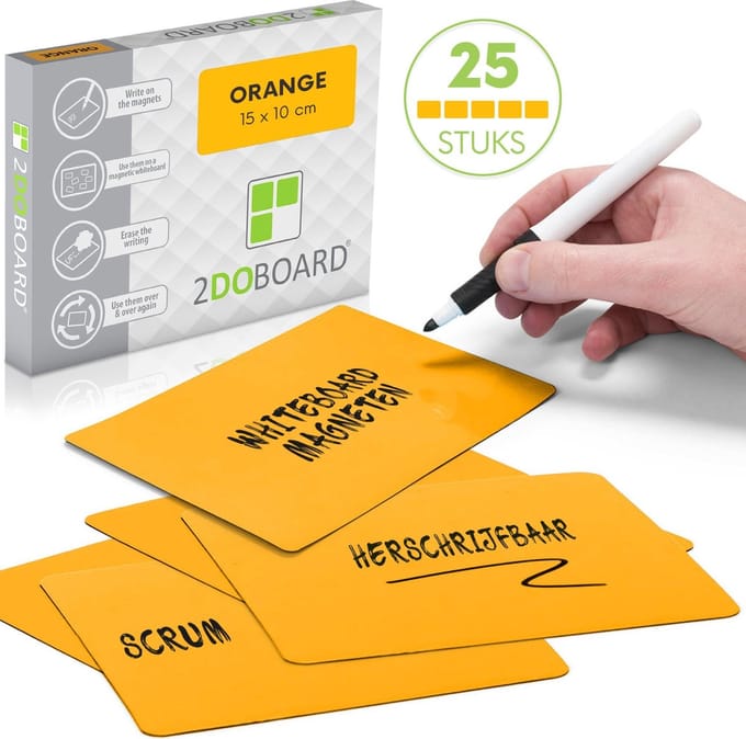 2DOBOARD Scrum whiteboard Magneten 15 x 10 cm - 25 stuks - Oranje