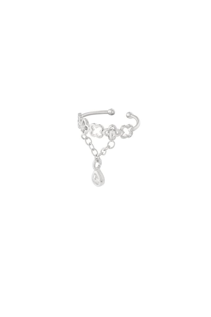 Bijoutheek Earcuff Klavers Chain Steentje Zilver