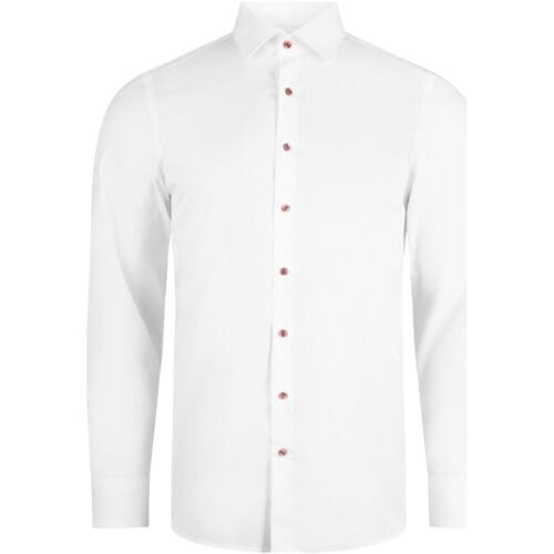 Roy Robson Overhemd Slim Uni Color Contrast Buttons Wit / male