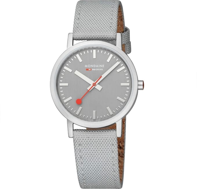 Mondaine M660.30314.80SBH Horloge - Textiel - Grijs - 36mm