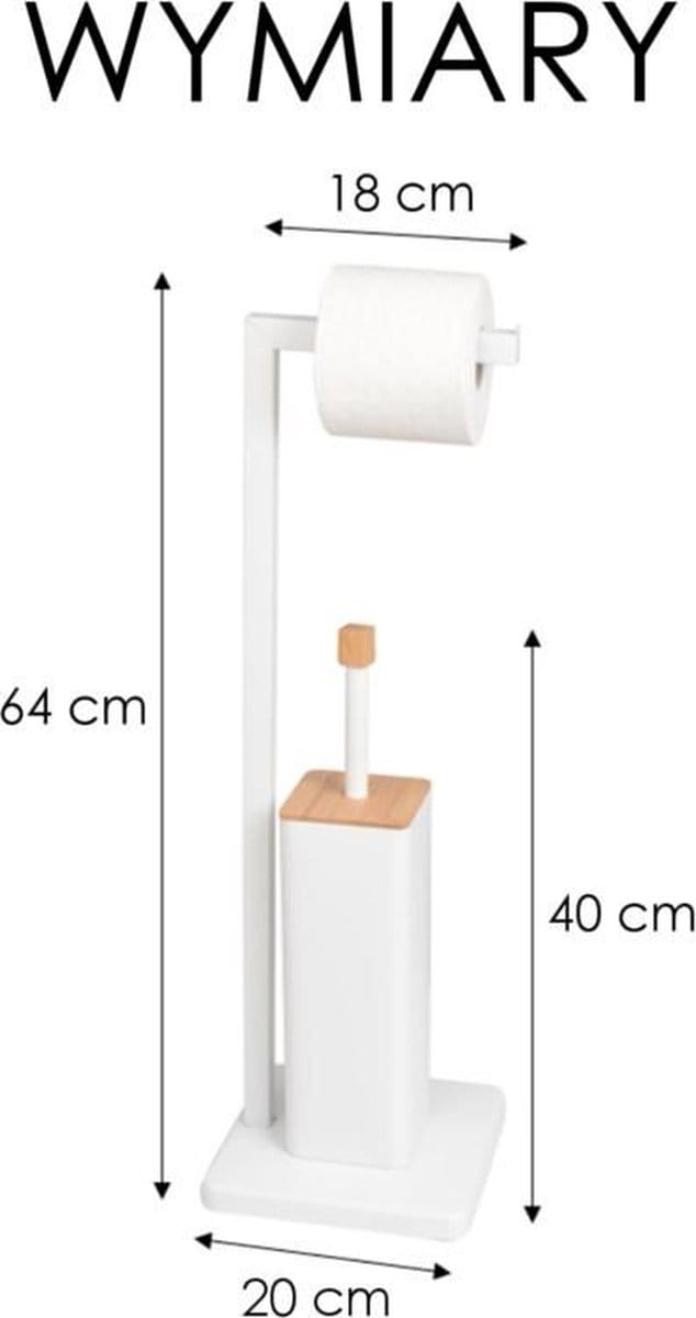 Wc borstel met houder - en toiletrolhouder - 20x20x64 cm - wit
