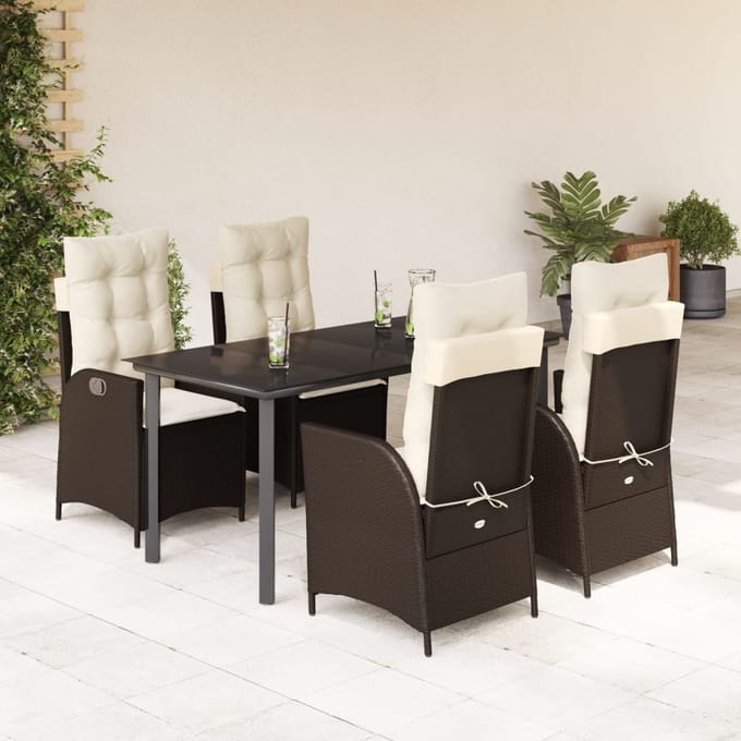 vidaXL - 5-delige - Tuinset - met - kussens - poly - rattan - bruin