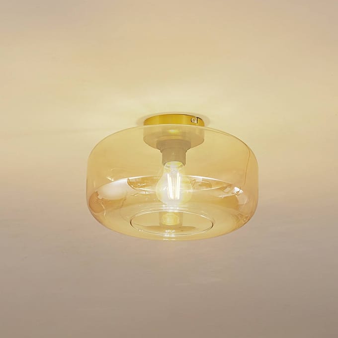 Lindby - plafondlamp - 1licht - Glas, ijzer - H: 17.3 cm - E27 - amber, messing