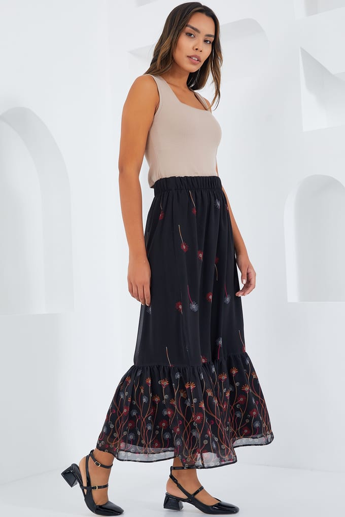 Geprinte Maxi Rok met Bloemenmotief