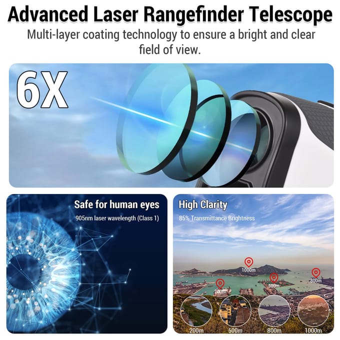 Golf Afstandsmeter Met Helling Telescoop 6x LCD 905nm Laser Type C Rechte lijn Horizontaal Verticale Afstand Helling