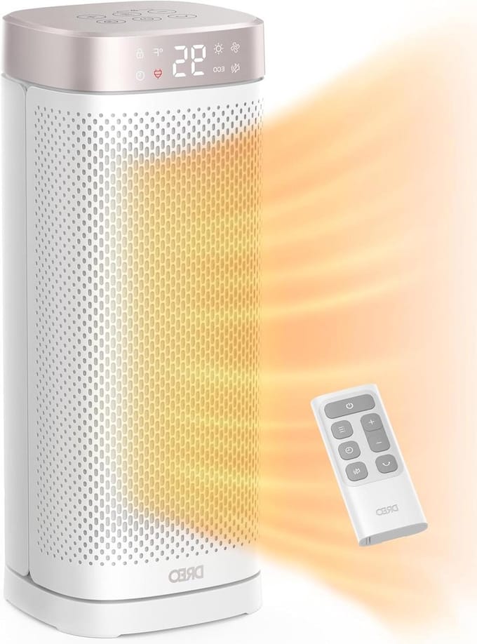 Elektrische Kamerverwarming - Ventilator Kachel - Snelle Ruimte Verwarming - Stille Werking 34 dB - 16 Inch Toren - Wit