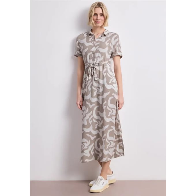 Maxi-jurk met overhemdkraag en print