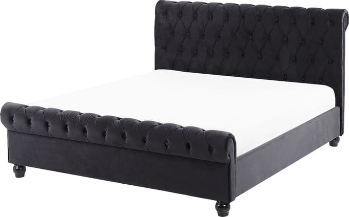 AVALLON - Tweepersoonsbed - Zwart - 140 x 200 cm - Fluweel