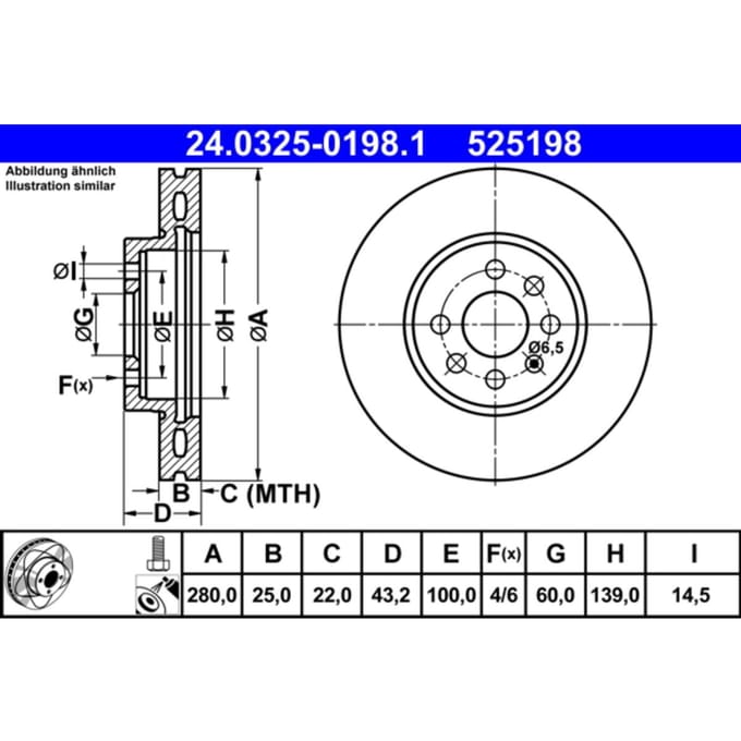 Remschijf PowerDisc ATE 24.0325-0198.1, 1 Stuk