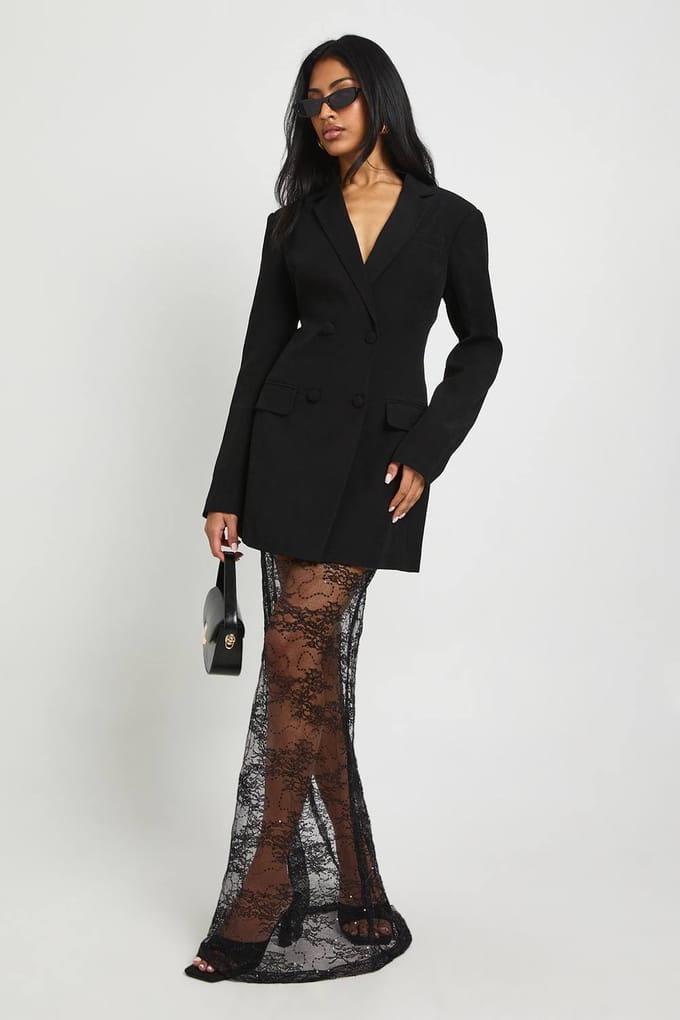 boohoo Dames Kantzoom blazerjurk | Zwart | Maat: 38