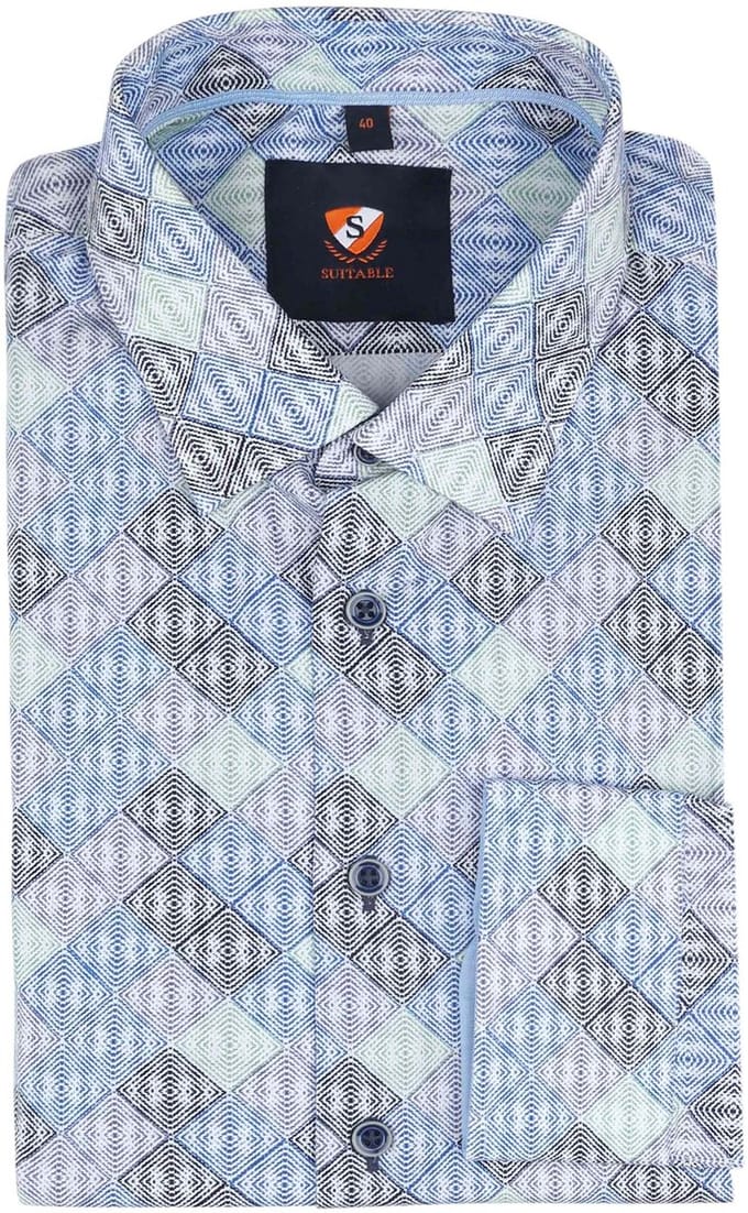 Suitable Twill Overhemd Ruiten Blauw - Maat 42 - Heren - Overhemden Formeel