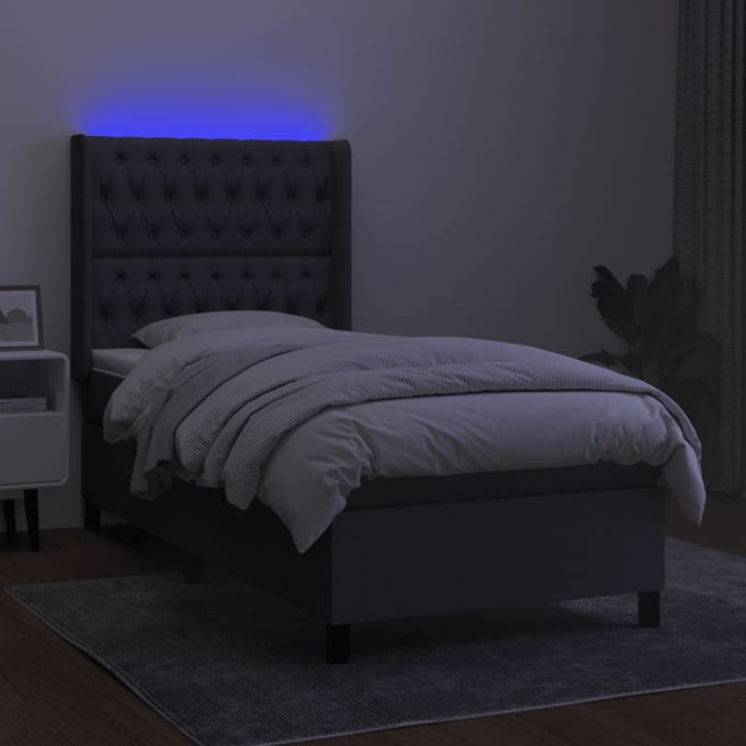 vidaXL - Boxspring - met - matras - en - LED - stof - donkergrijs - 90x200 - cm