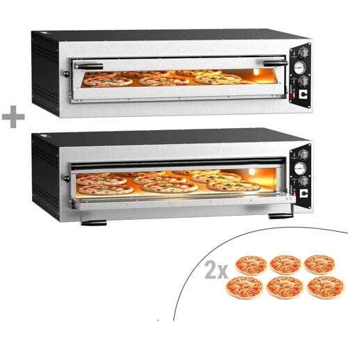 GGM Gastro (2 stuks) Elektrische pizzaoven (chamotte bakvloer) - 1340x920x760mm - 1 kamer - 1x6 pizza’s Ø35cm - tot 450°C - Handmatig - Stapelbaar