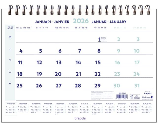 1-Maandskalender 2027 Brepols 43x31.5cm