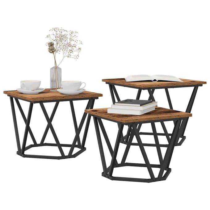 vidaXL - Salontafel - 3 - st - Oud - Hout - 50 - x - 50 - x - 40 - cm