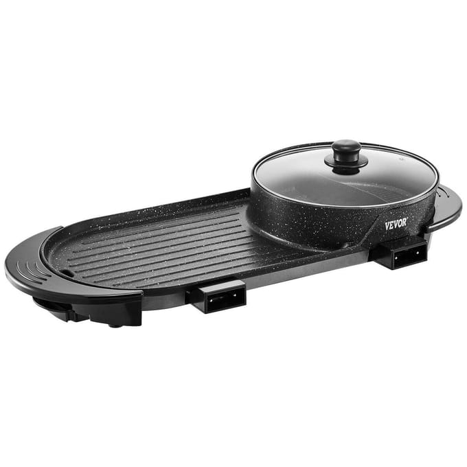 Potée avec Grill 2200W Grill Électrique Sans Fumée et Potée 2-en-1