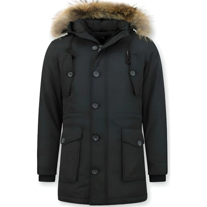 Tony Backer Lange winterjas met grote bontkraag