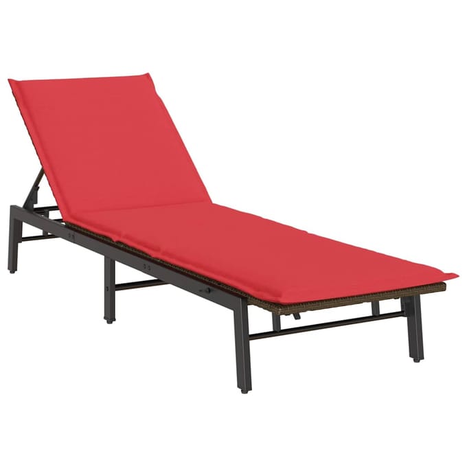 vidaXL - Ligstoel - met - kussen - bruin - polyrotan