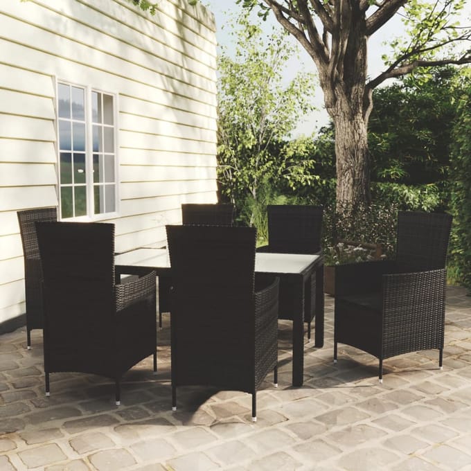 vidaXL - 7-delige - Tuinset - met - kussens - poly - rattan - zwart