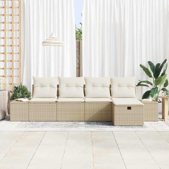vidaXL Bankstel met kussen 5 pcs poly rattan