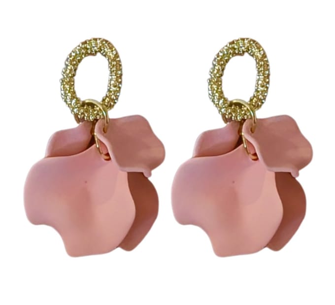 Oorbellen -Zifra -goud - roze bladeren- lang- Charme Bijoux