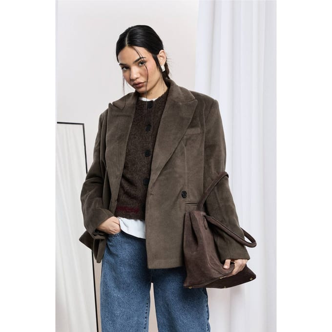 boohoo Dames Op maat gemaakte blazer met wollen look | Mocha | Maat: 12