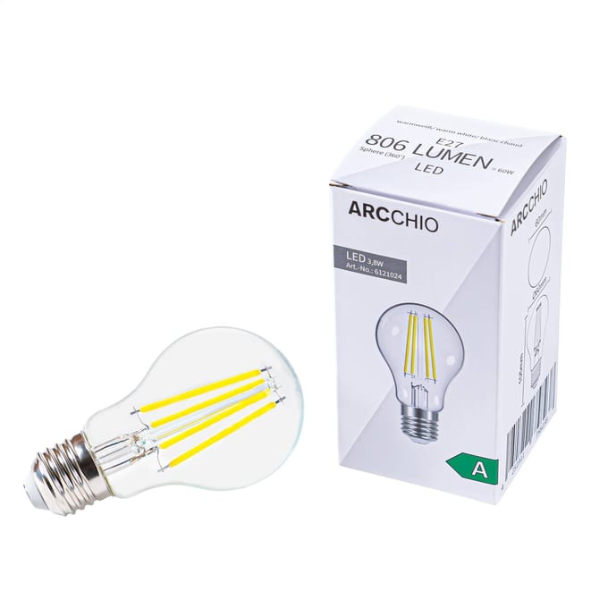 Arcchio LED filament lamp, E27, 3,8 W, helder, 3.000 K