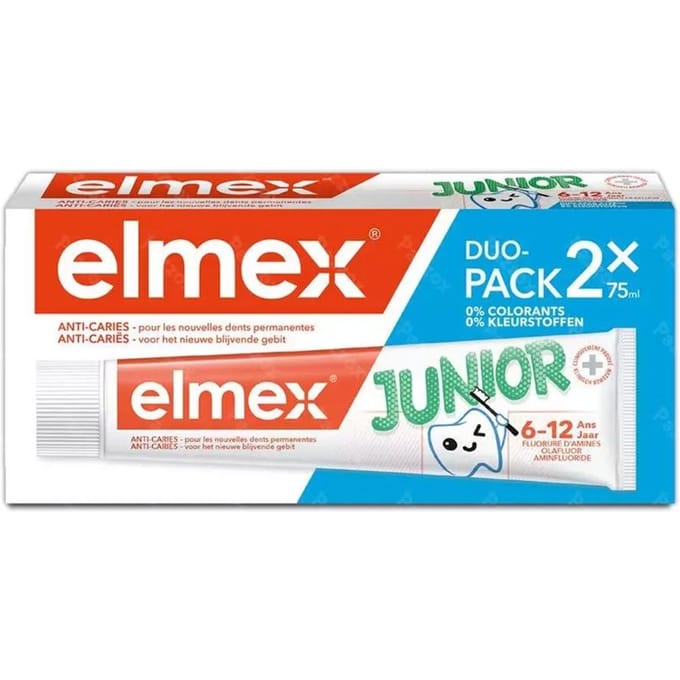 Elmex Junior Tandpasta - Bescherming & Versterking voor Blijvende Tanden - Set van 2 x 75ml - Voordeelverpakking - 2 stuks