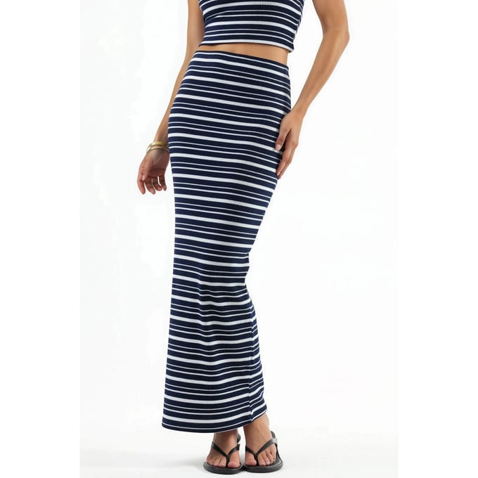 Hoge Taille Gestreepte Rib Maxi Rok