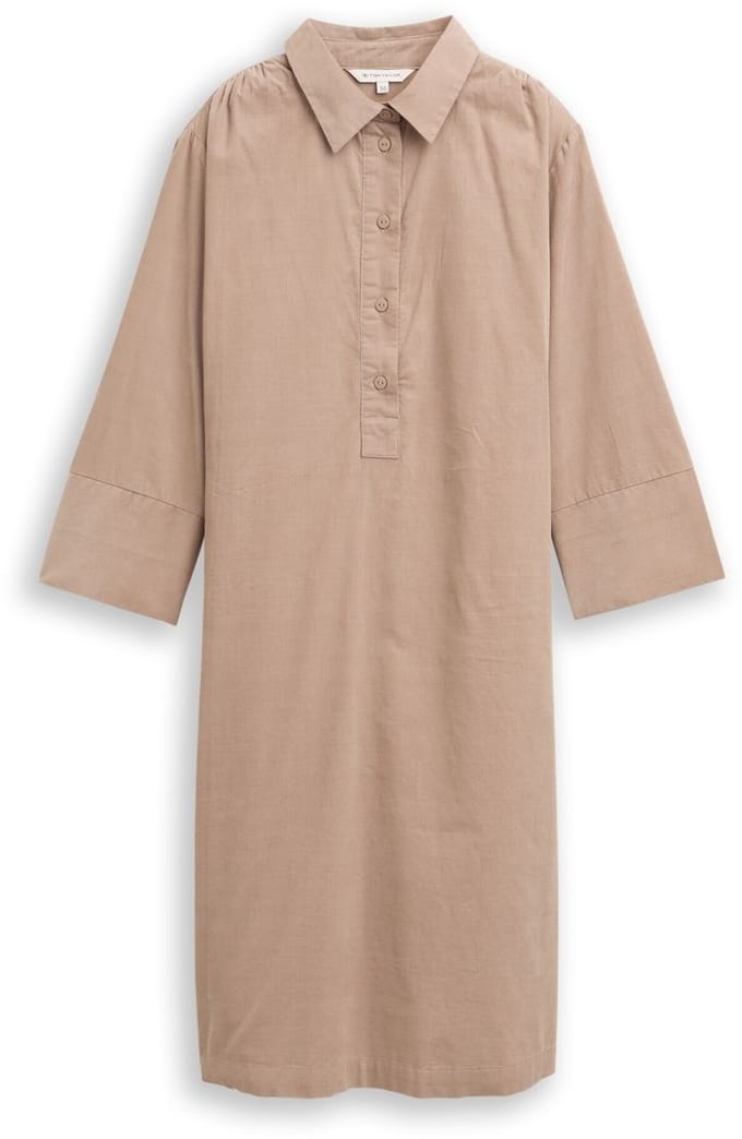 Tom Tailor - Corduroy jurk met kraag - Maat 40 - soft taupe grey